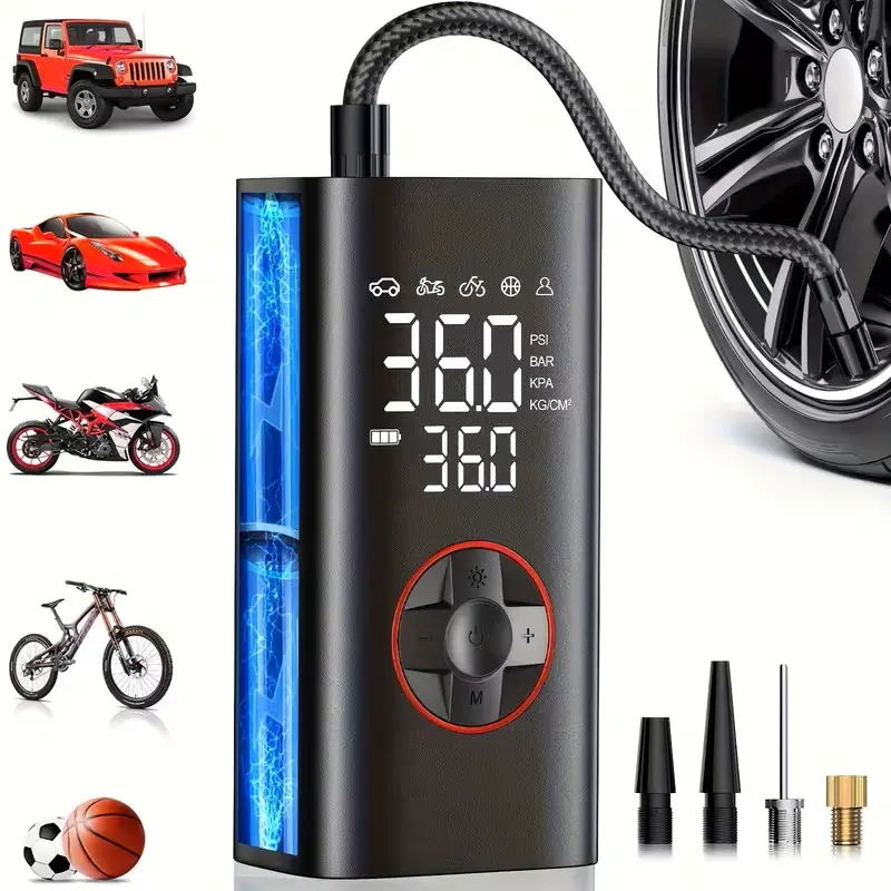 Cordless Portable Tire Inflator with Digital Gauge, 180PSI Rechargeable Battery, Pressure Control, LED Light - Automotive Tire Repair Tool for Cars, Bicycles