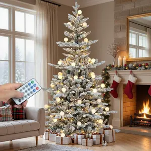 YITAHOME 6/7.5FT Prelit Flocked Layered Christmas Tree, with Remote Control, Hinged Flocked, with PE & PVC Mixed Tips, Warmwhite & Color Changing Lights, with Removable Lampshade, 11 Modes, 3 Lighting Colors
