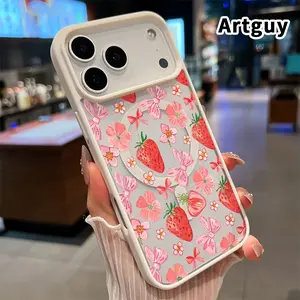 Magnetic Case Compatible with iPhone 17 Pro Max 16 Plus 15 14 13 12 11 XR Air E Strawberry Bow Blush Clear Acrylic Back Drop Protection Pocket-Friendly Cellphone Cover Gift for Boy