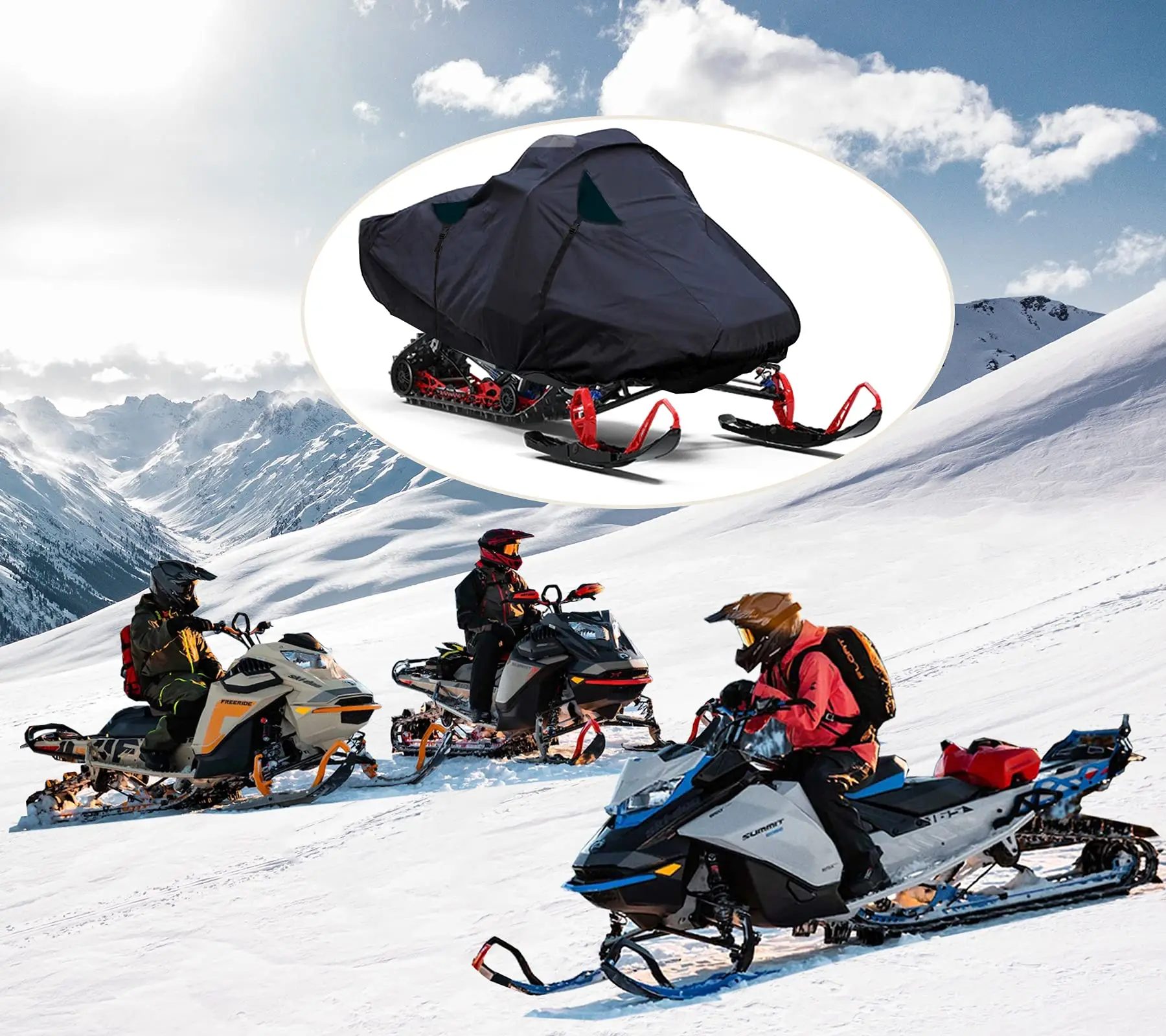 Universal Snowmobile Cover for Polaris/Skidoo/Yamaha, Black Oxford Waterproof Fabric, Trailerable Snowmobile Storage Cover
