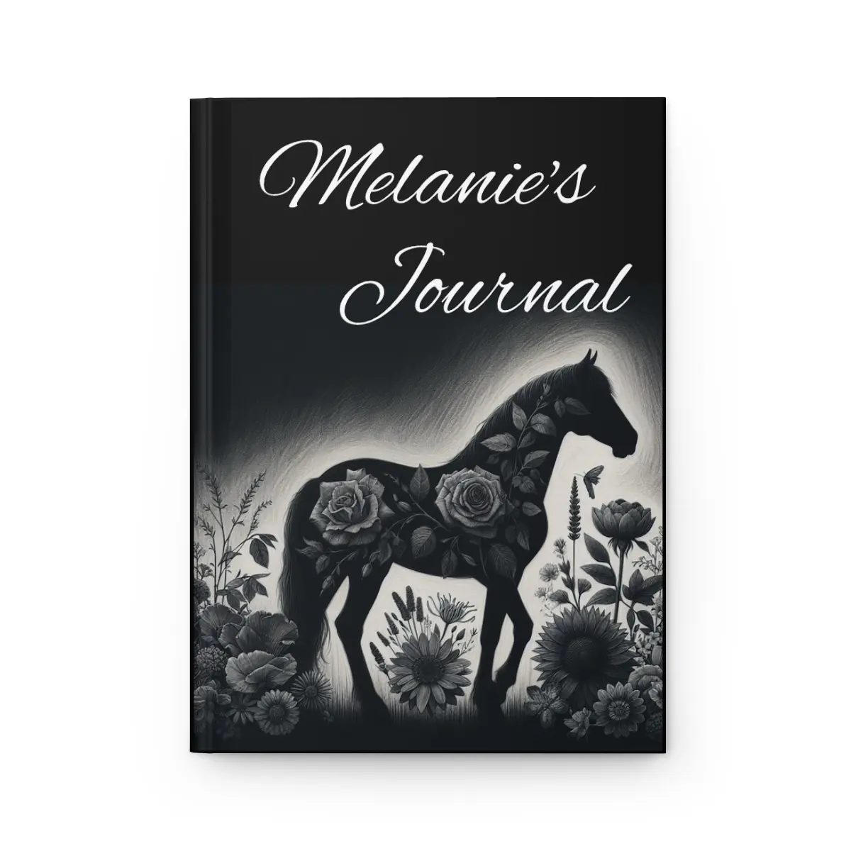 Hardcover Journal, Horse Silhouette Personalized Name, Diary Notebook Sketchbook Planner, Gift for Equestrians, Floral Design