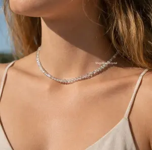 Genuine Labradorite 4mm Beaded Stone Choker Healing Dainty Crystal Necklace