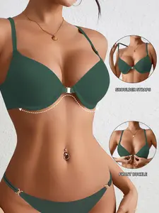 1-pack European and American style front button bra Sexy back lace splicing small breasts gathered Underwire strong support Non-removable shoulder straps Breathable skin-friendly underwear Lingerie