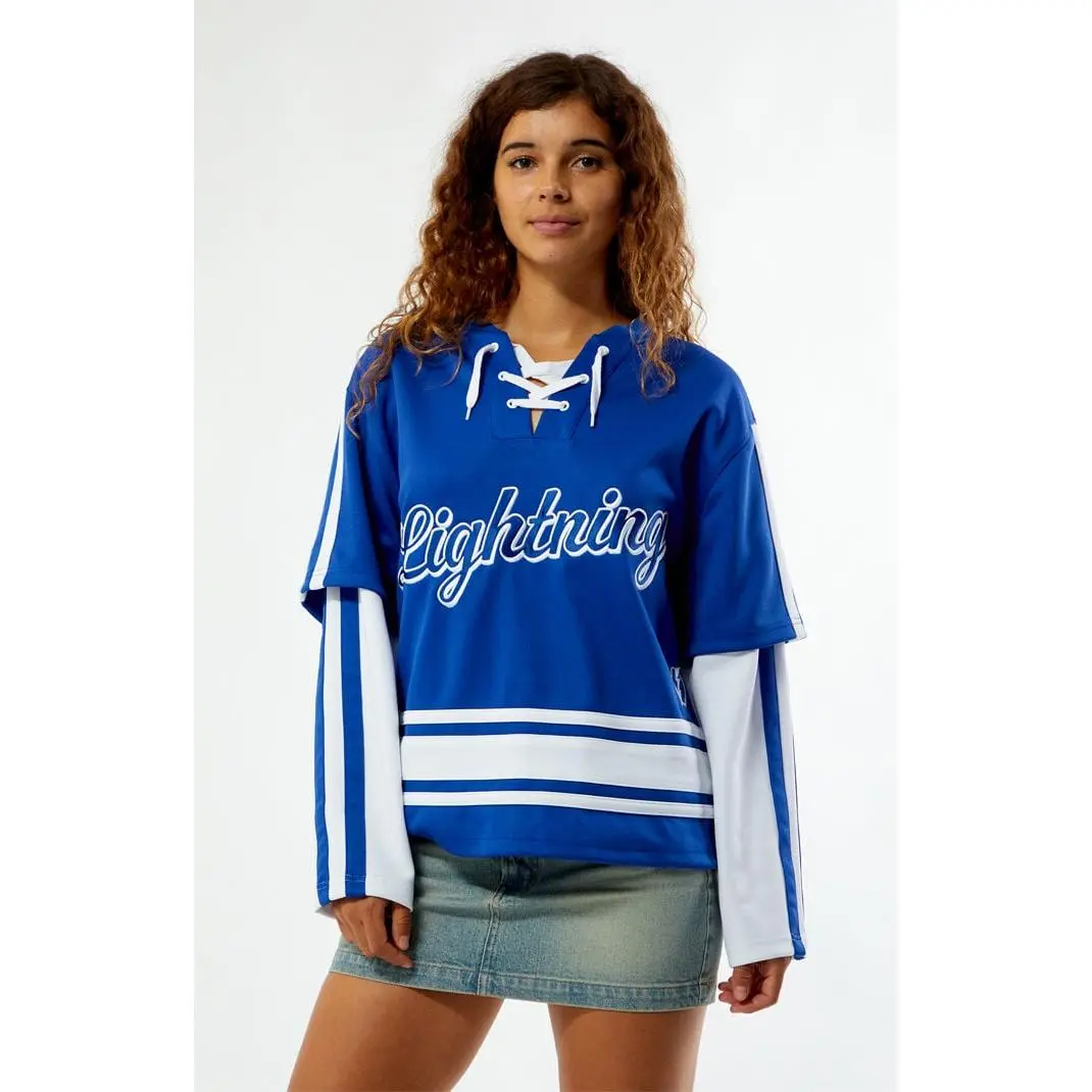 WILD COLLECTIVE Women's x NHL Tampa Bay Lightning Layered Long Sleeve Hockey Jersey WILD COLLECTIVE Women's x NHL Tampa Bay Lightning Layered Long Sleeve Hockey Jersey