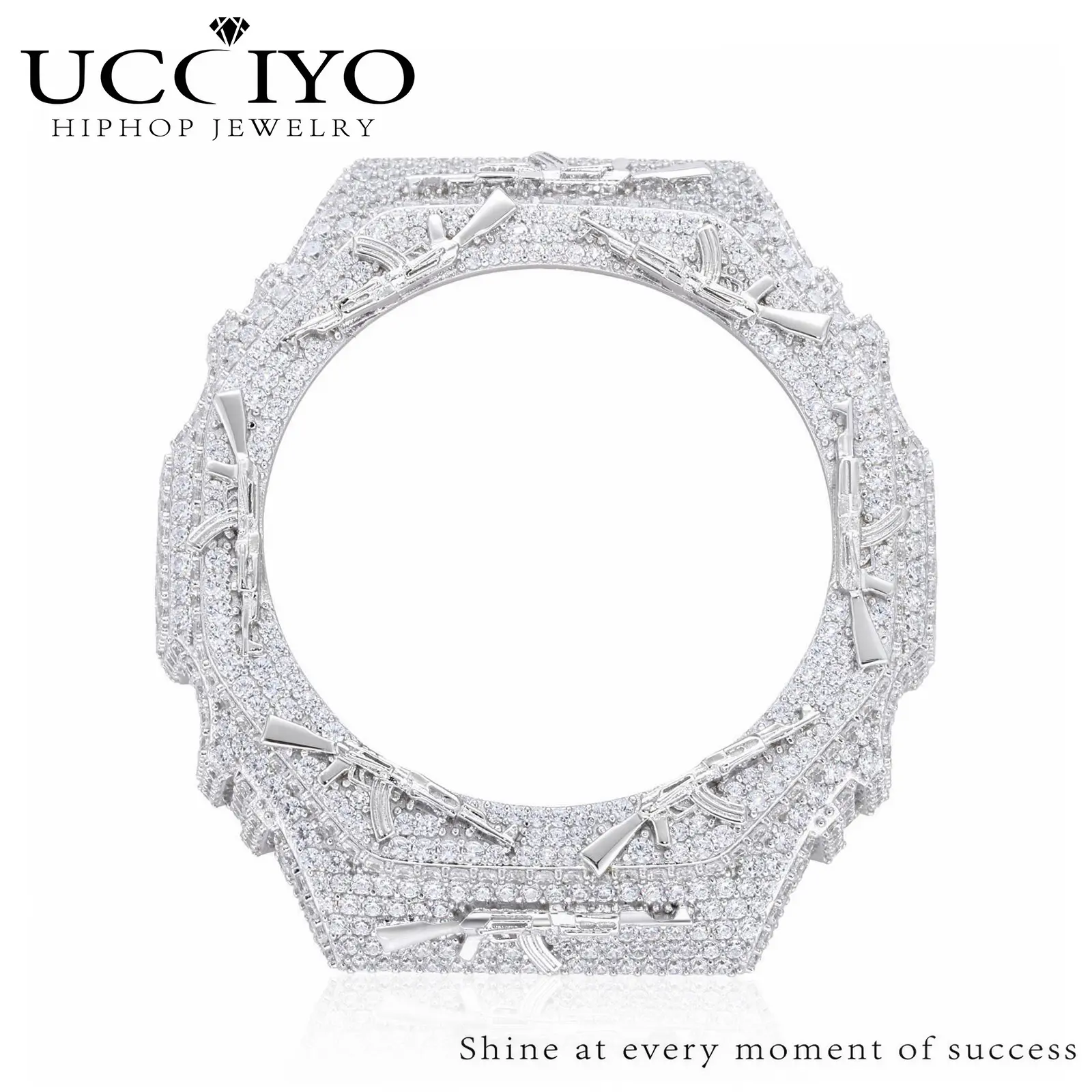 UCCIYO Unisex Cool Iced Out Copper Moissanite Octagonal Watch Bezel CMW58 - Case Only, Compatible with GA2100, 2-Tone Fashionable Hip-Hop Artificial Gemstone Jewelry Accessory