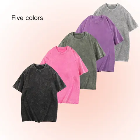 Holafish Menswear Oversize Plain Crew Neck Acid Wash Cotton Short-Sleeve Tshirt Tee - Breezy, Durable Loose Boyfriend Fit, Easy Styling, Summer Streetwear Casual Top