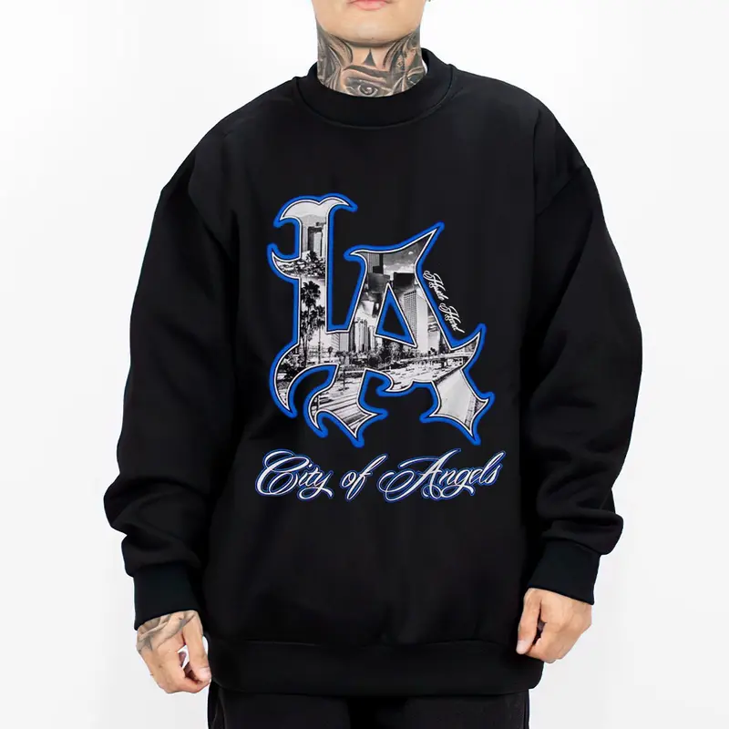 Men's LA Art City Chicano Mexican Lowrider Oversized Graphic Hoodie - Menswear, Longsleeves, Medium-Heavy Cotton-Polyester Fabric, Loose Fit, Unisex, Button-Accent, Casual Ootd, Easy Movement, Casual Top