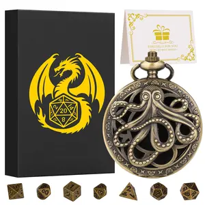 Steampunk Hollow Octopus Design Pocket Watch Case With 7 Dice, Metal Dice Set, 1 Set Dice Interactive Game Toy, Creative Party Game Prop