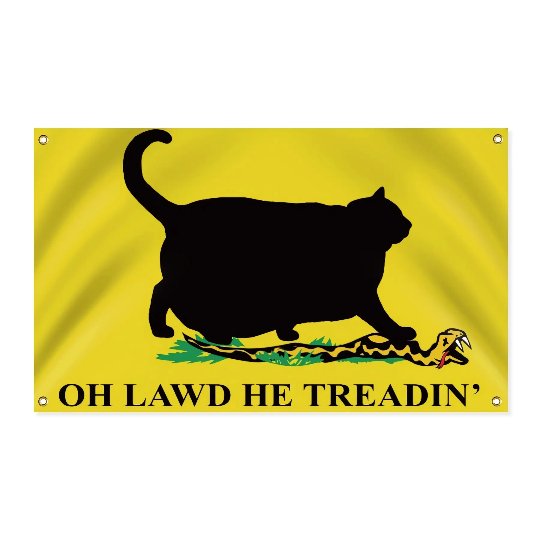 OH LAWD HE TREADIN' Meme Tapestry - Fat Cat & Snake Silhouette Funny 2D Print Home Decor, Ideal for Meme Lovers' Dorms, Birthday Gift for Internet Culture Enthusiasts