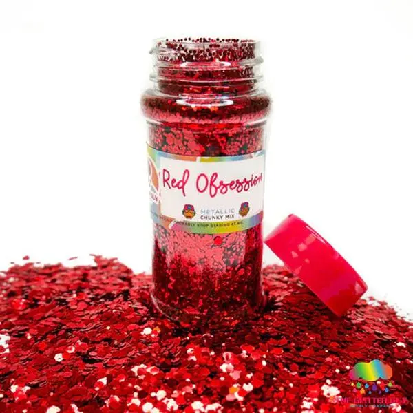 The Glitter Guy Red Obsession Metallic Glitter, Chunky Mix of Hexagonal Cuts for Glam Nails & DIY Crafts, Solvent Resistant, 100mL Shaker, Glitter Nails