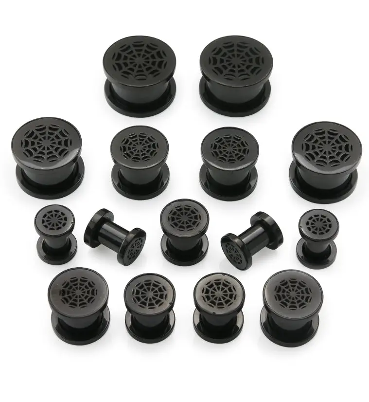 Black Spider Web Stainless Steel Tunnel Plugs