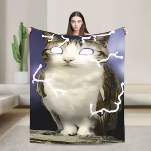 Meowl Cat Owl Electric Storm Flannel Blanket Pet Bedding Throw Comfortable Funny Couch Chair Travel Bedspread Bed Cover Soft Warm Fleece All Season Multi Size Weird Animal Gift Idea