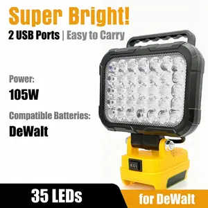 Dewalt 20v Cordless LED Work Light, 105w 4000lm Wide Beam, Dual USB Charging, Ideal for Camping, Emergency, Workshop, Garage