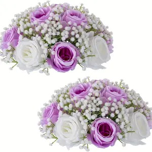 Luxury purple and white gradient simulation flower ball, outdoor wedding table decoration flower, Artificial Flowers, suitable for most vases, garden party romantic flower art, Decorative Flowers