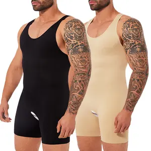 CATTIBOR 1/2/3 PACK Men's Bodysuit Shapewear With Open Crotch ,Men Full Body Shaper Tummy Control Sleeveless Bodysuit,Men Underwear For All Seasons