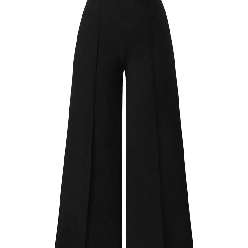 [Plus Size] Solid Color Flowy Wide Leg Pants, Wide Legged Pants, Flowy Palazzo Pants, Casual Comfy Trousers for Daily Wear, Women's Bottoms for All Seasons