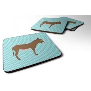 212 MAIN Classic Foam Kitchen Coasters - Square, Cotentin Donkey Print with Blue Check Design, 4-Piece Set, Tableware Home Accessories
