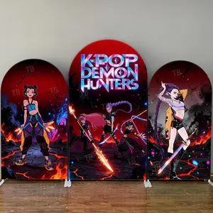 Red Flame Anime Warrior Girl Arch Backdrop Cover Set for Gaming Birthday Party