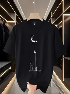 Breathable Men's Short Sleeve Astronaut Cartoon Shirt, Casual Loose-Fitting Round Neck T-Shirt, Comfortable Gym Wear, New Style