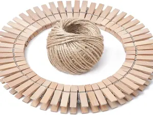 HSTECH 100 Pcs Mini Natural Wooden Clothespins and 82 Ft Jute Twine for Home School, Arts, Crafts, DIY Decoration, and Weddings