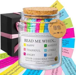 Bible Verse Jar - 96 Color-Coded Verses for Emotions & Feelings - Sturdy Glass with Protective Film - Perfect for Christian Gifts, Birthdays, Graduations - Includes 48-inch Ribbon Bow