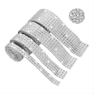 Rhinestone Ribbon,4 Rolls of Self-Adhesive Rhinestone Strips, Diamond Sparkle Crystal Rhinestone Tape for Crafts Art Car