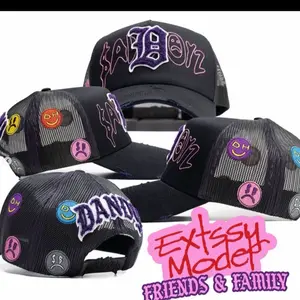 Extssy Model Friends & Family Black Trucker Hat with Colorful Emojis and "DAN" Text Design