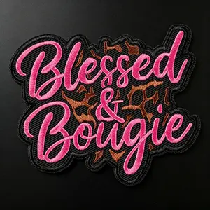 Blessed & Bougie Punk Embroidery Patch, Adhesive Iron-On, Suitable for Clothes, Jackets, Hats, Accessories, 1 Piece