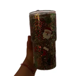Santa Cup - Glittery Christmas Design with Santa Claus & Gingerbread Man - Perfect for Holiday Beverages