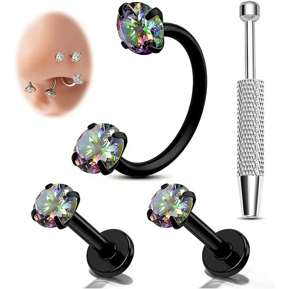 F136 Titanium Nose Ring Hoops 18g Nostril Studs Double  Horseshoe Nose Rings for Women Men Internally Threaded   for Septum Lip Helix Daith Ear
