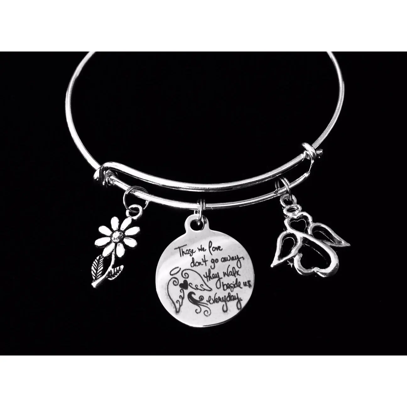 Those We Love Don't Go Away Adjustable Charm Bracelet with Expandable Bangle for Memorial Gifts and Love Remembrance