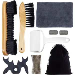 9-Piece Pool Table Brush Set, Billiard Table Cleaner Kit for Felt, Billiard Felt Cleaning Accessories with 2 Wooden Brushes, Cue Cleaning Cloth, Ferrule Polish Cloth, Sticky Lint Roller and Storage Bag
