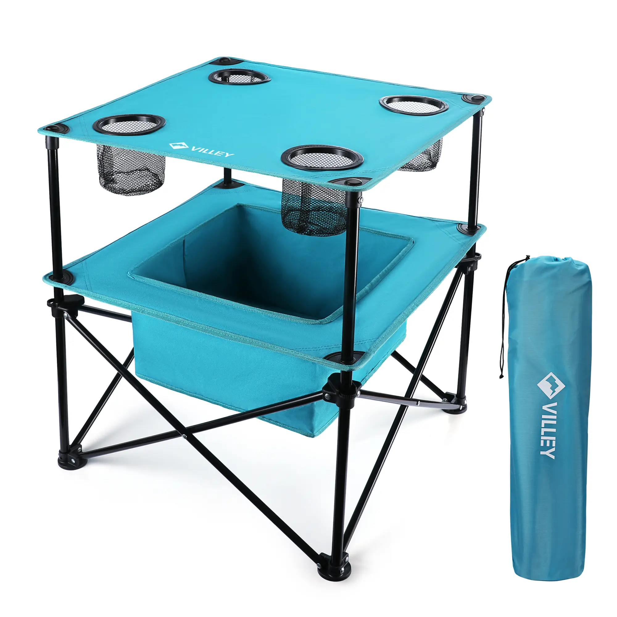 #backtoschool VILLEY Portable Camping Picnic Table, Lightweight Folding Beach Table with 4 Cup Holders and Carry Bag for Camp, Travel, Fishing, and Outdoor Activities