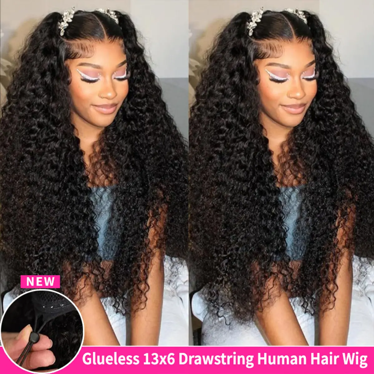 [New Glueless]13X6 Deep Wave -Drawstring Wig