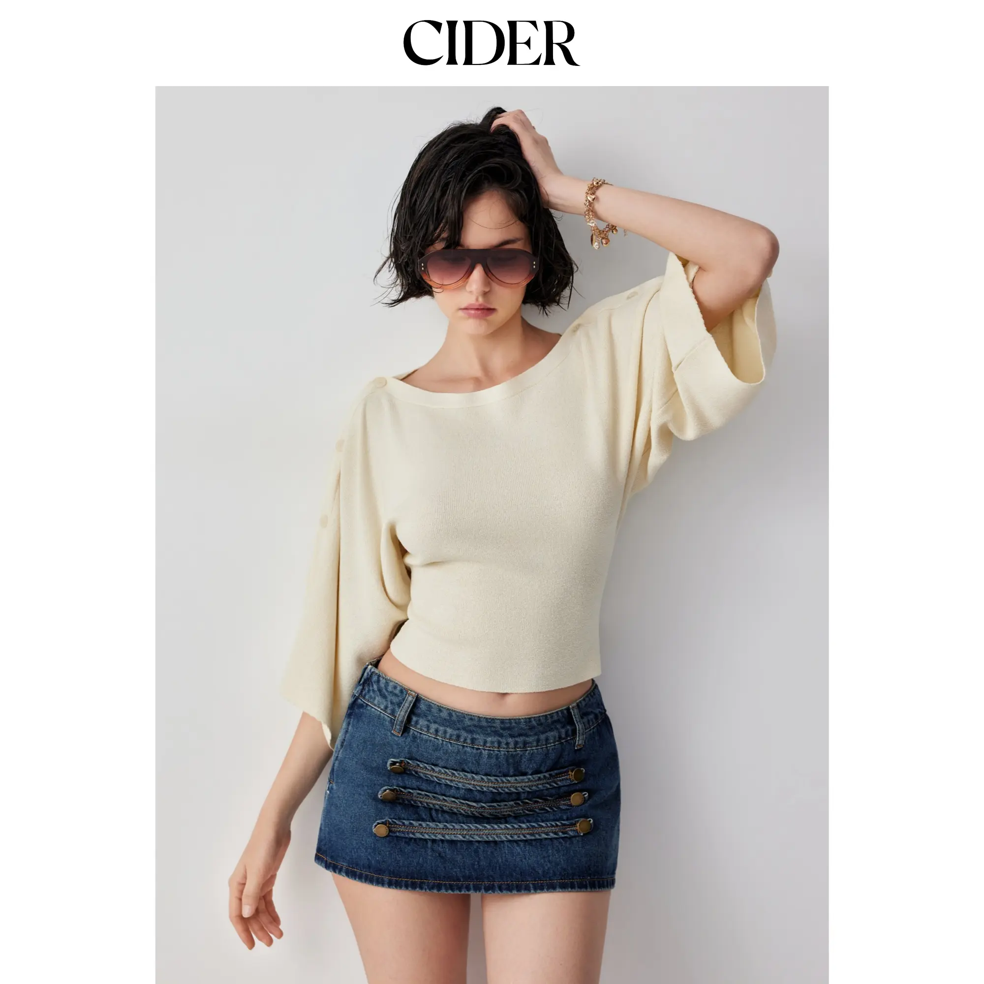 Cider Knit Boat Neck Batwing Sleeve Sweater, Knitwear, Basic, Casual, Tops