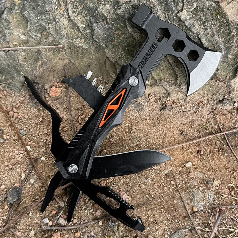Multifunctional Survival Axe Portable Fold Pliers Pocket Knife Pliers MultiTool Camping Ax Hammer Outdoor Escape Tool Emergency Survival Gear Tactical Tool Multipurpose Tool