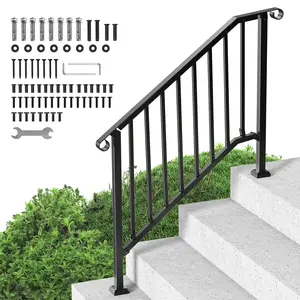 VEVOR Handrails for Outdoor Steps,  3-4 Step Stair Hand Rail Kit, Transitional Iron Railings with Installation Kit, Stair Rails for Seniors, Concrete Steps & Porch & Deck, Black Retro Arch
