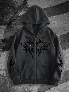 Y2K Gothic Dark Style Printed Zipper Hoodie, Fashion Streetwear for Casual Occasions, Fall & Winter New Arrival