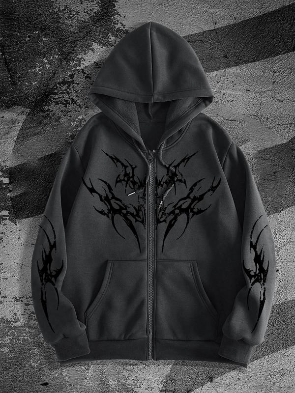 Y2K Gothic Dark Style Printed Zipper Hoodie, Fashion Streetwear for Casual Occasions, Fall & Winter New Arrival