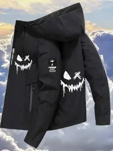 New Couple Windbreaker Jacket with Smile Print, All-Weather Waterproof Outdoor Hiking Coat, Slim-Fitting Outerwear for Men and Women