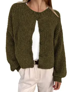BTFBM Women's Chunky Knit Fall Cardigan Winter Long Sleeve Button Down Soft Loose Cropped Sweater Outwear