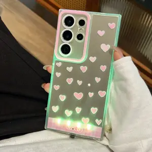 Sound-Control Glowing Heart Phone Case, Aesthetic Hollow Cartoon Protective Cover, Unique Call Light Girl Phone Shell, Couple Style for Samsung Galaxy S24 S25  S24 ULTRA A35 A36 A55 A56 S25 Ultra