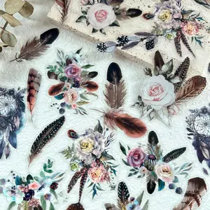 Vintage Feather Pattern Sticker, Sticker Packs 40pcs/set DIY Decorative Sticker, Scrapbooking & Stamping Supplies for Journal Making, Gift Wrapping, Handmade Crafts