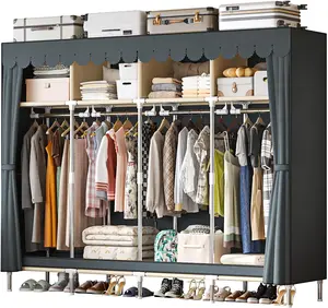 Portable Closet for Hanging Clothes 78.7 Inch Wide Portable Wardrobe Closet with Cover, 4 Storage Shelves and 4 Hanging Rod Sturdy Free Standing clothing storage Closet Organizer apartment living room furniture dressers for bedroom furniture set