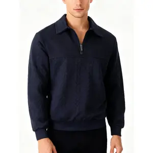 Men's Textured Knit Half-Zip Pullover Sweater, Fitted, Comfortable Patchwork Design, Casual Daily Wear, Outdoor Street Fashion, Spring & Fall