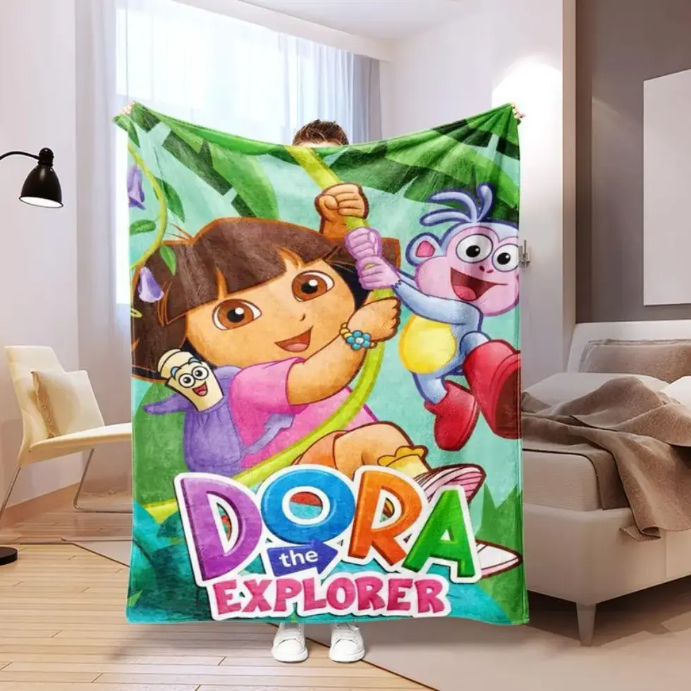 Dora the Explorer Cartoon Graphic Character Blanket - Wrinkle Resistant, Multi-Size (40x30/50x40/60x50 in), Soft Kids Bedding, Vacuum Packed, Colorful Throw for Bedroom Sofa Reading Nap, Children's Birthday Gift