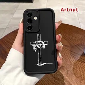 Phone Case Compatible with Samsung Galaxy S24 Plus S25 S23 S22 Ultra S24+ Case Wooden Cross Reverie TPU Silicone Raised Edges Camera Protection Phone Cover for Girl