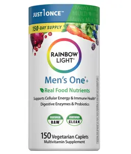 Rainbow Light Mens Multivitamin One + | 150 Caplets | Supports Cellular Energy & Immune Health | with Vitamins C, D, and Zinc | Real Food Nutrients, Digestive Enzymes & Probiotics