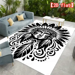 2D flat large hit velvet carpet, artistic painting of Indian chief's portrait for terrace RV camping, balcony picnic area, outdoor decoration, home decoration, game room entrance mat