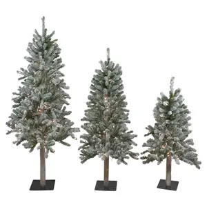 Northlight Set of 3 Flocked Alpine Trees 5' - Clear Lights